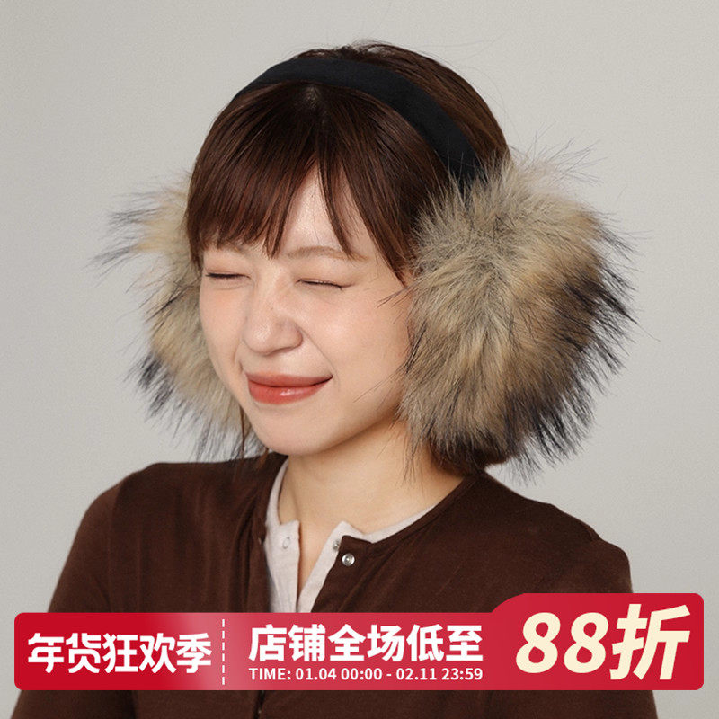 棕色仿狐狸毛耳包冬季保暖骑车毛绒毛毛耳罩女护耳防寒防冻耳暖