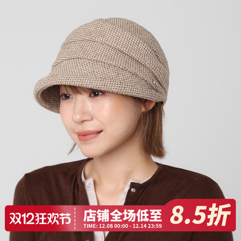 咖色复古格子鸭舌马术帽羊毛帽子