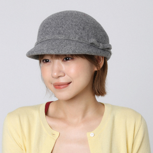 灰色赫本风蝴蝶结羊毛渔夫帽女秋冬新款法式鸭舌帽贝雷帽马术帽子