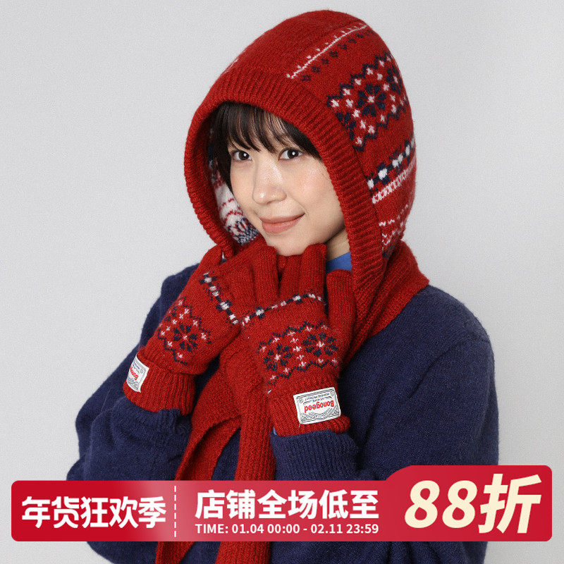 新年红色两件套巴拉克拉法帽女大头围秋冬季针织帽子围巾一体手套,服饰配件/皮带/帽子/围巾,二件套,淘宝优惠券,粉丝福利购,淘宝优惠卷
