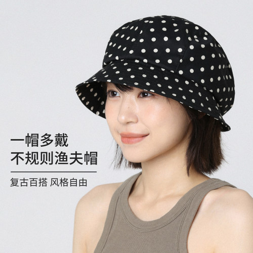 多造型波点黑色薄款渔夫帽遮阳帽