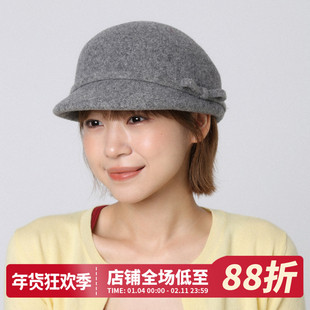 灰色赫本风蝴蝶结羊毛渔夫帽女秋冬新款法式鸭舌帽贝雷帽马术帽子