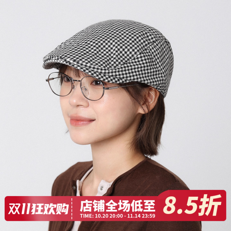 格子格纹复古前进帽报童帽画家帽