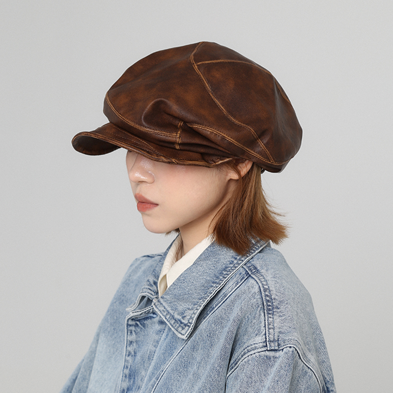 CHASELUCK长乐英伦风皮质贝雷帽