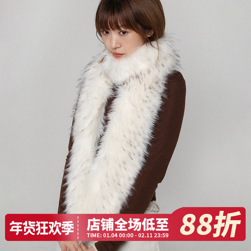 冬季皮草披肩围巾长毛围脖女仿狐狸毛仿貉子毛加长款加厚保暖围脖