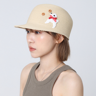 短檐可爱卡通小狗帽子百搭骑士帽