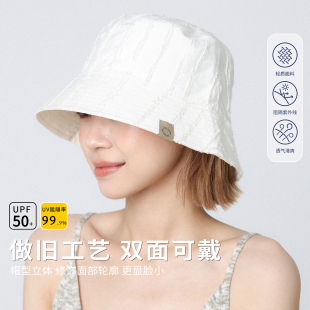 日系白色条纹薄款渔夫帽女夏季新款大头围遮阳帽防晒帽透气盆帽子