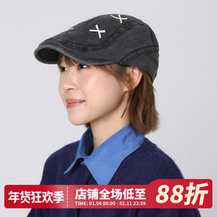 复古蝴蝶结灰色鸭舌前进帽女2026秋冬新款显脸小贝雷帽画家报童帽