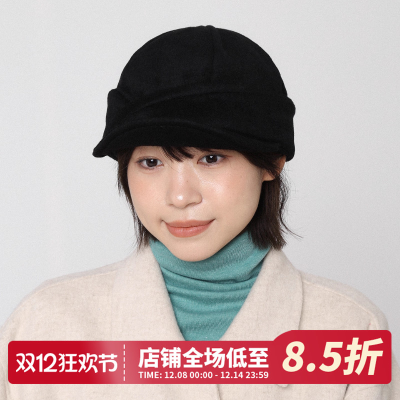 黑色毛呢贝雷帽秋冬鸭舌报童帽