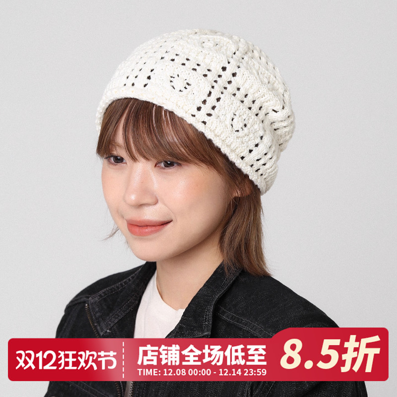 韩版镂空黑色针织帽女显脸小冷帽