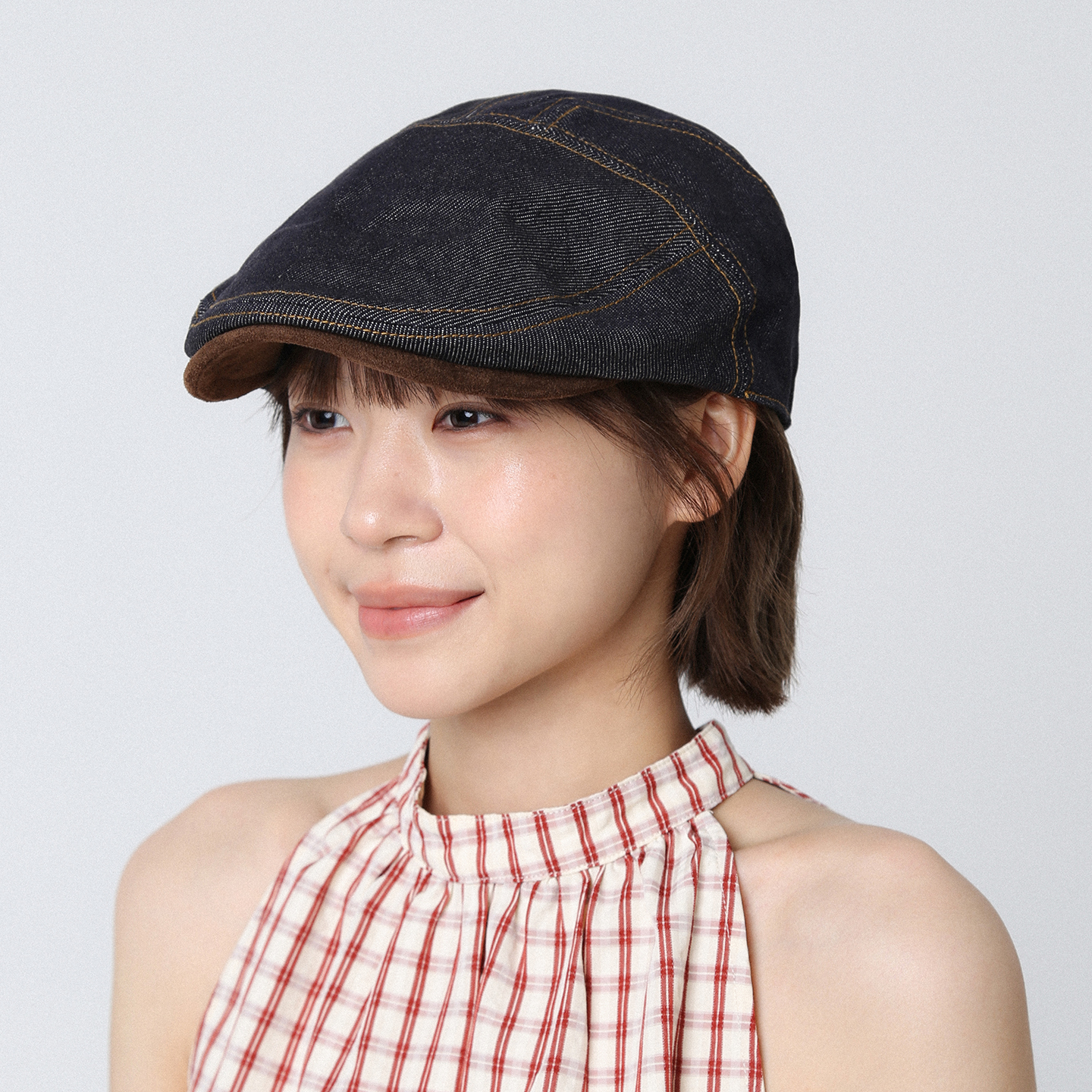 深蓝色牛仔前进帽秋冬复古贝雷帽