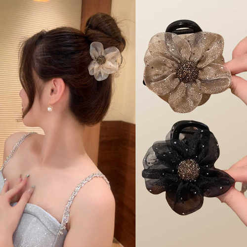 太阳花朵中号高马尾夹水钻气质