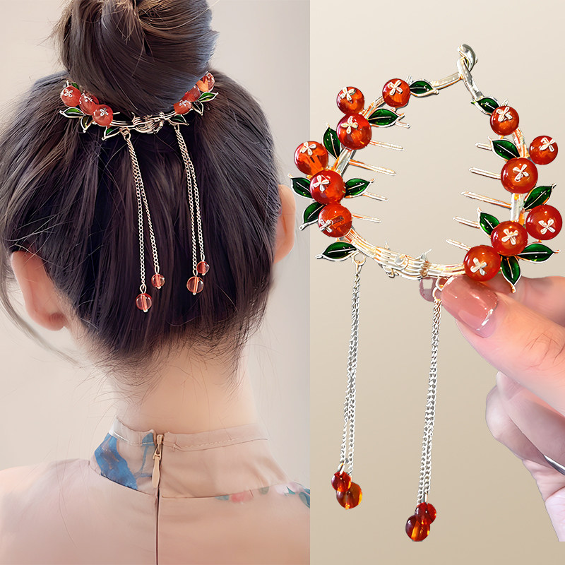 柿柿如意柿子流苏发夹丸子头固定神器抓夹女高级感发扣半扎盘发抓,饰品/流行首饰/时尚饰品新,发饰,淘宝优惠券,粉丝福利购,淘宝优惠卷