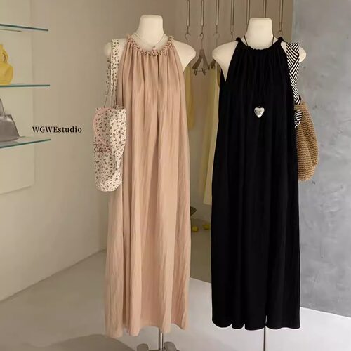 法式极简风纽结麻花挂脖连衣裙女