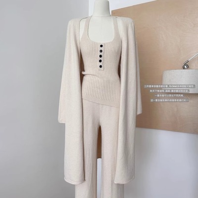 慵懒风长款毛衣套装女针织三件套