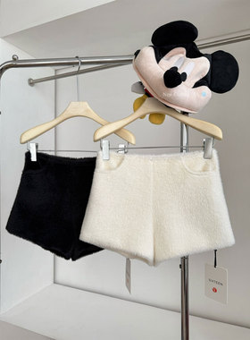 秋冬bi备白色裤子毛绒仿貂绒短裤女春季腿长气质阔腿小个子休闲裤