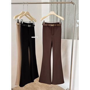 复合绒!秋冬加绒加厚弹力喇叭西装裤女气质修身微喇休闲裤配腰带