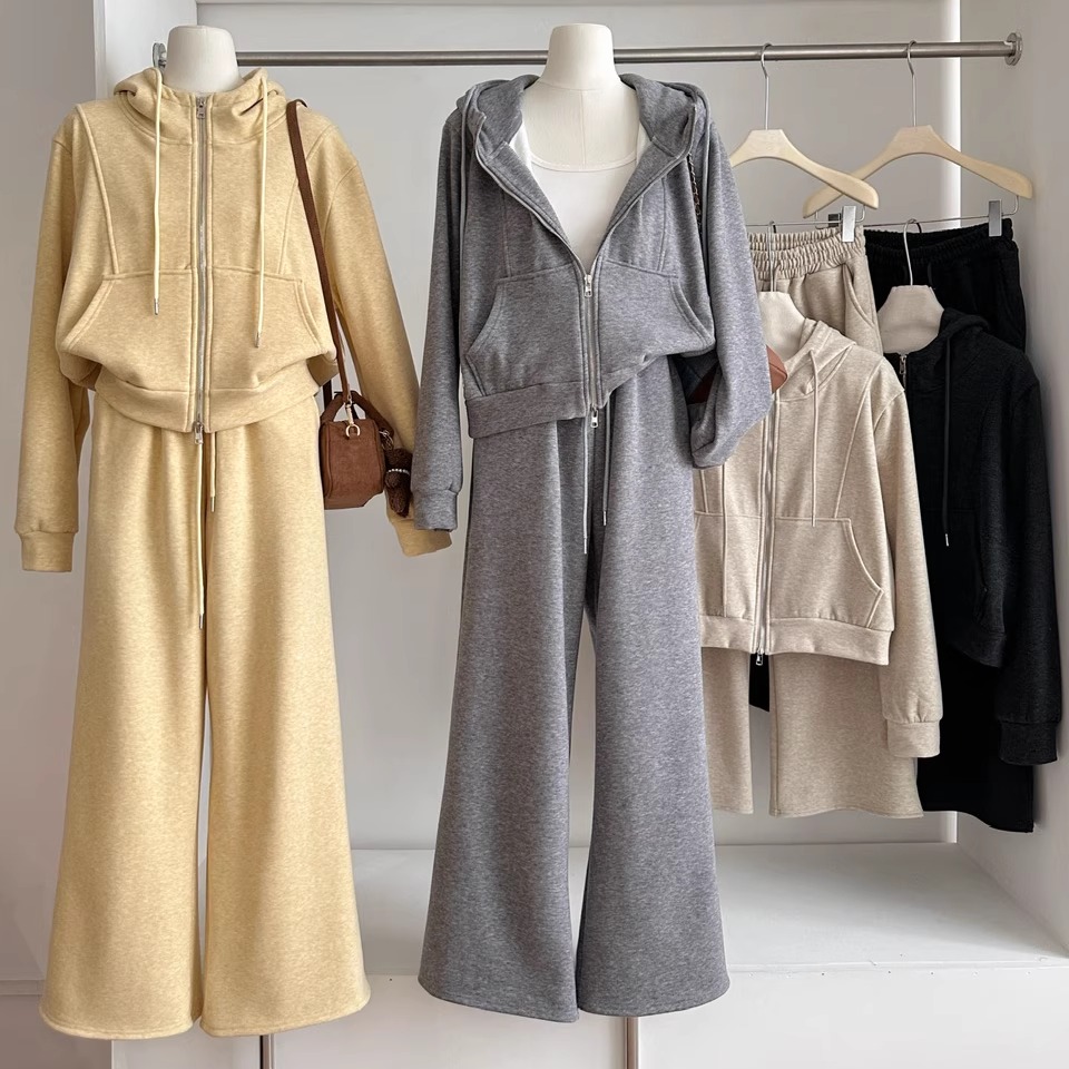 连帽加绒卫衣休闲长裤一整套深冬