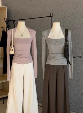 简约设计感内搭休闲长袖T恤女早秋chic绝美巨好看的小上衣打底衫