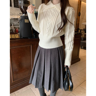 韩系灰色高级绝美巨好看的半身裙女春秋冬a字梨型身材遮胯中裙子