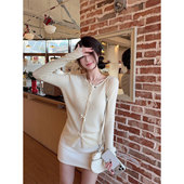 打底衫 绝美巨好看 超火减龄上衣女26春季 蝴蝶结蕾丝羊毛针织开衫