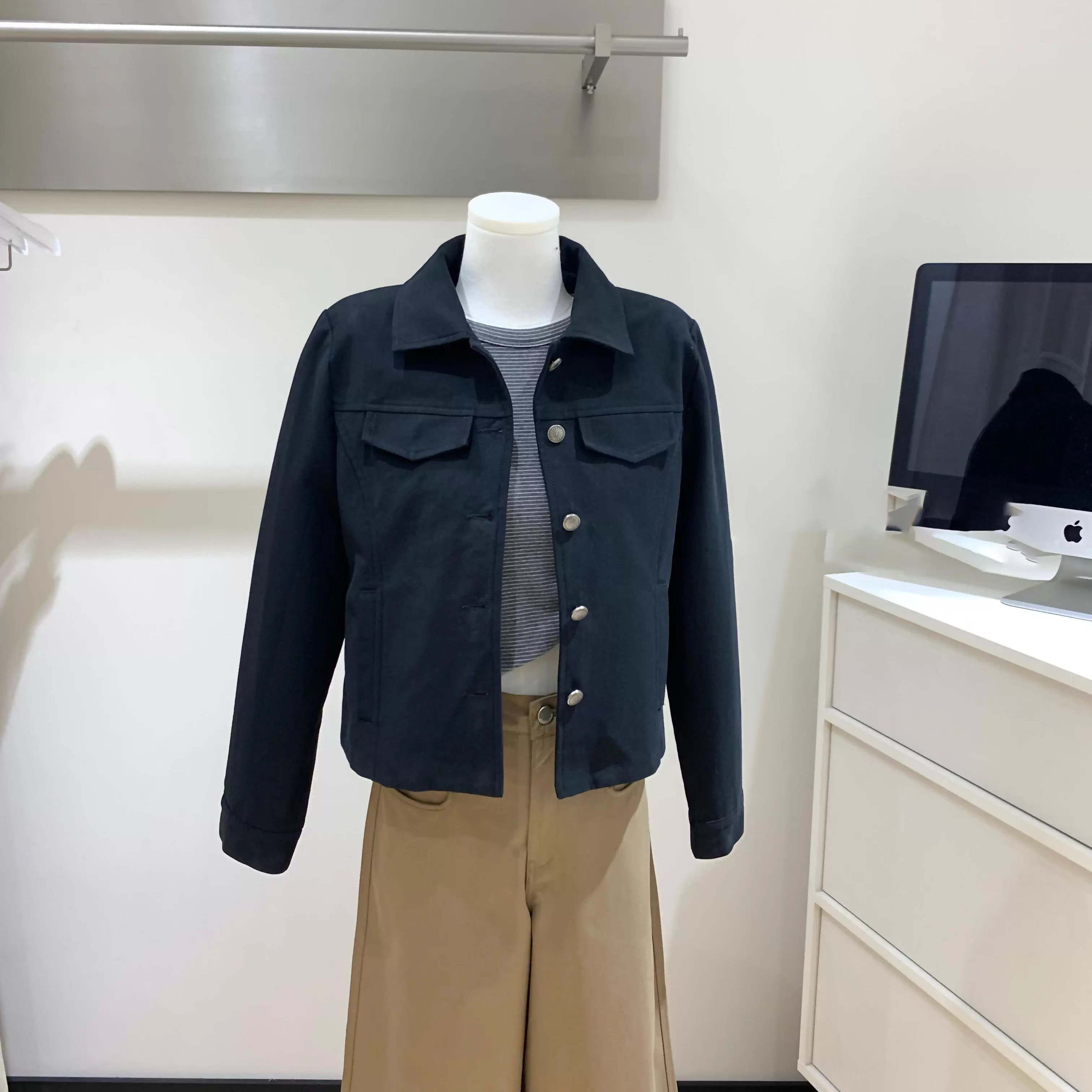 藤姐同款高级黑色夹克厚短款外套