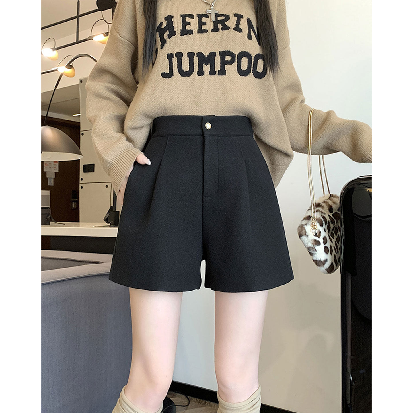 灰色高腰阔腿毛呢西装短裤女装秋冬新款气质直筒靴裤简约休闲裤子,女装/女士精品,休闲裤,淘宝优惠券,粉丝福利购,淘宝优惠卷