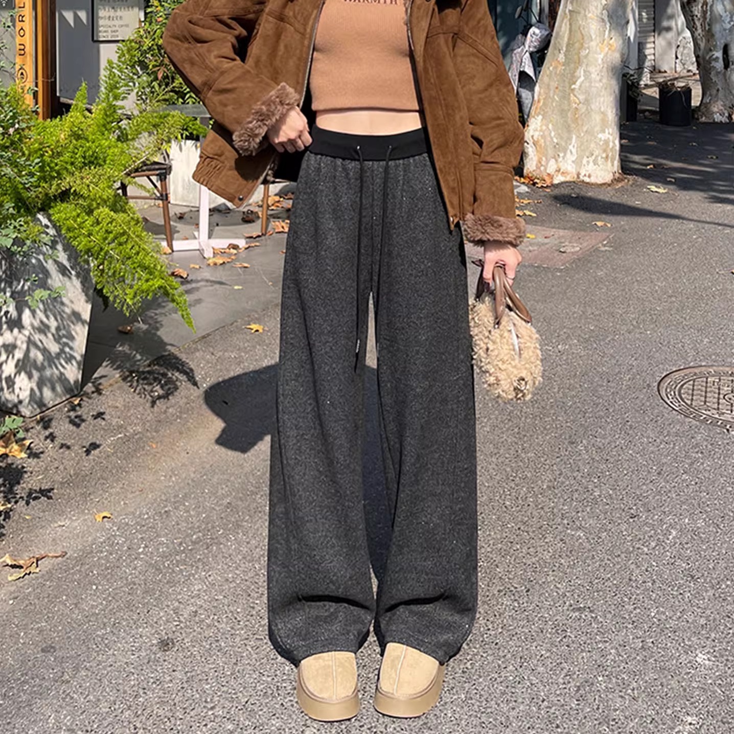 【赠送运费险】撒银毛呢阔腿裤