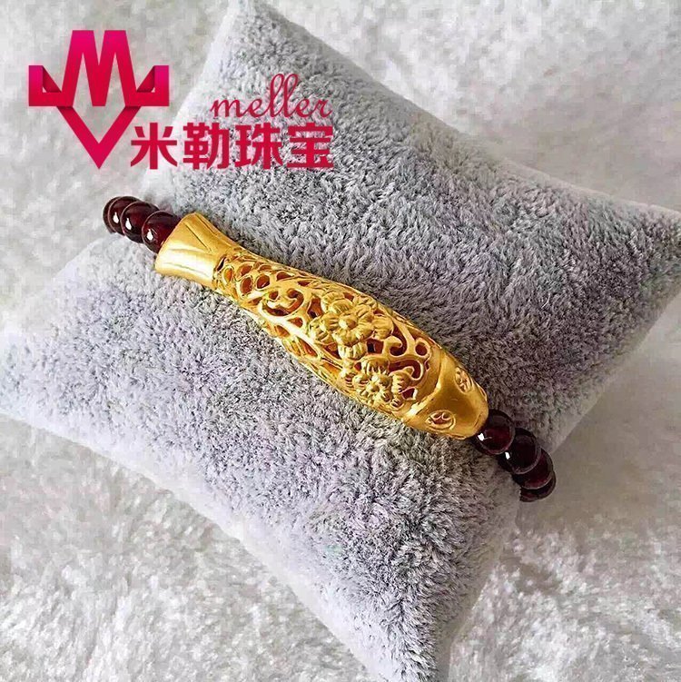 新品3D硬金足金复古鱼手链 年年有余转运珠富贵黄金镂空鱼男女