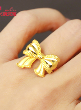 米勒珠宝女3D硬金黄金指环蝴蝶结