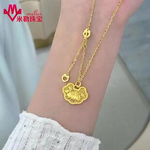 古法纯黄金好事连连锁包项坠足金万事如意平安锁吊坠宝宝周岁礼物