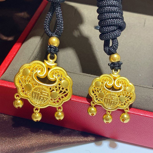 古法黄金锁包吊坠 999足金元宝福锁项链纯金送宝宝满月周岁礼物