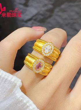 黄金中古鸽子蛋戒指999足金镶嵌莫桑显大指环纯金2024新款送女友