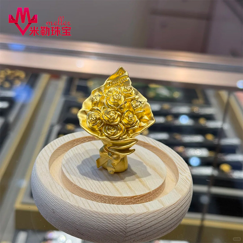 黄金玫瑰手捧花束足金999纯金摆件母情结纪念日礼物送女友老婆
