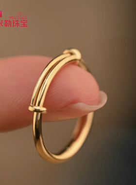 米勒珠宝女黄金戒指抽拉圆棍调节