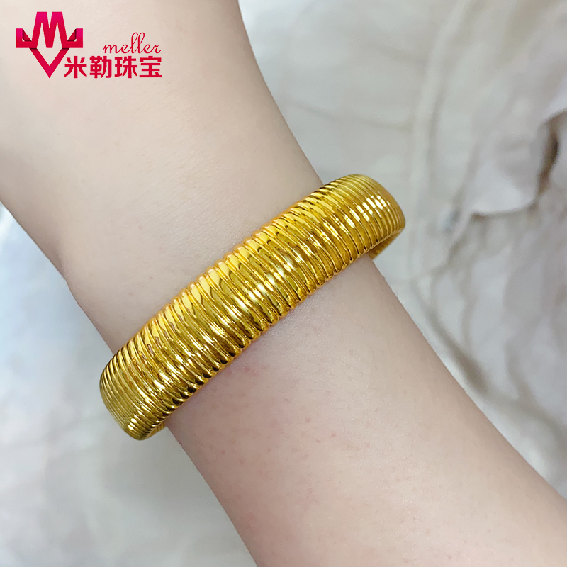 螺纹手镯黄金9999足金5D工艺2024年新款女士蛇骨宽面纯金手环送礼