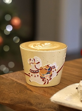 花间树里。景德镇手绘釉下彩马年新年礼物咖啡杯拿铁拉花杯茶杯子