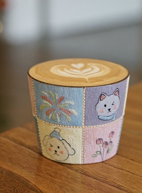 花间树里。景德镇手绘釉下彩岩彩格子咖啡杯拿铁拉花杯手作杯子