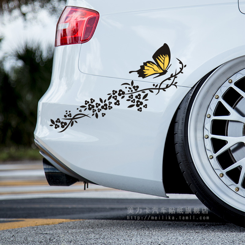 蝶恋花蝴蝶花朵遮盖保险杠 车身划痕汽车装饰贴 车贴纸划痕遮挡