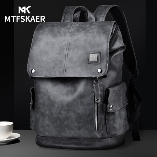 香港MTFSKAER油蜡皮双肩包男真皮