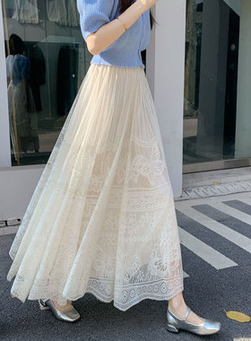 白色蕾丝半身裙女2025新款今年流行秋季气质长款高端蓬蓬网纱伞裙