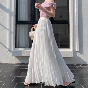 a字显瘦大摆裙雪纺半身裙 垂感气质长款 白色百褶裙女2026新款 夏季