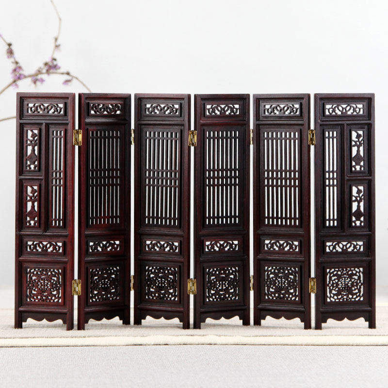 紫檀小屏风红木雕刻工艺品明清古典微型微缩家具模型实木屏风摆件
