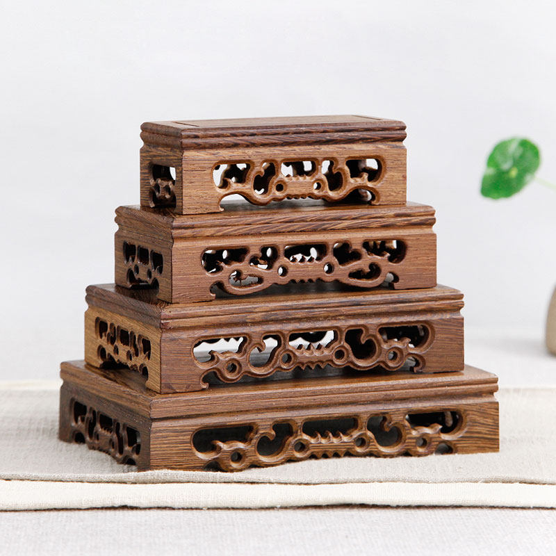 鸡翅木底座实木中式仿古奇石头花盆摆件底座木托红木雕刻工艺品