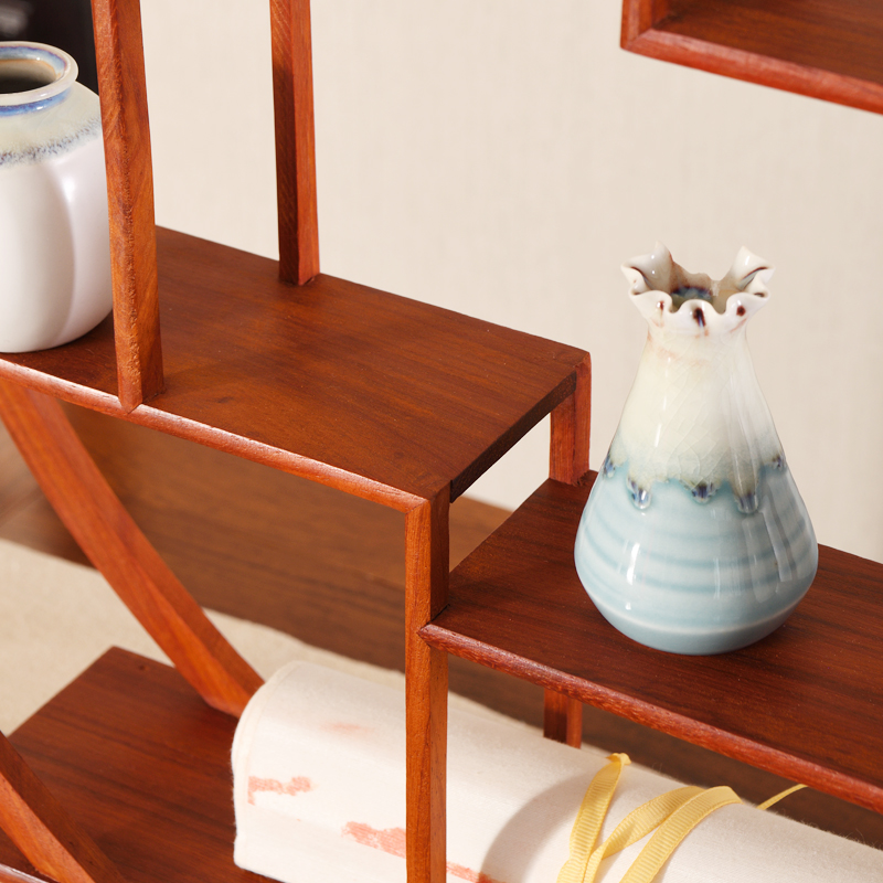 红木博古架小型中式实木多宝阁花梨木茶杯展示架茶具摆放置物架子