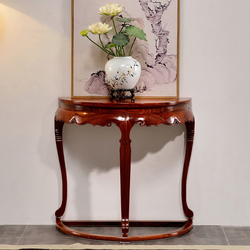 红木半圆桌缅甸酸枝木仿古中式半圆台明清古典玄关桌花盆置物架子