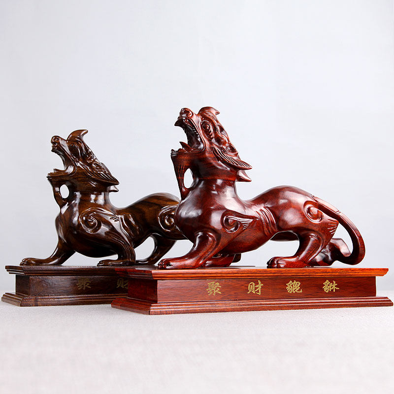 红木花梨木招财貔貅摆件实木雕刻工艺品东阳木雕皮丘摆饰摆设