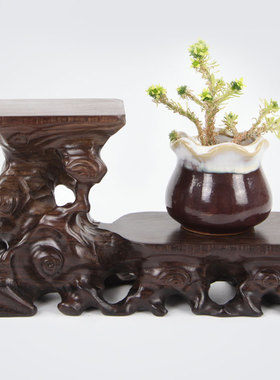 树林丰红木工艺品黑檀木高低根雕底座茶壶底座小摆件奇石玉器木托