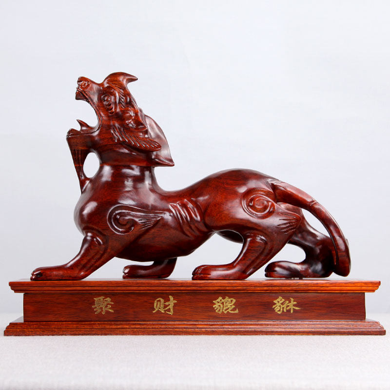 东阳木雕花梨木雕貔貅摆件招财实木雕刻皮丘红木工艺品
