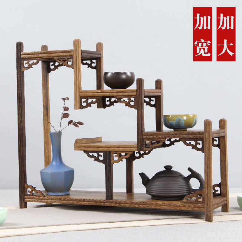 鸡翅木小博古架实木多宝阁摆件底座加宽加大紫砂茶壶茶具架置物架